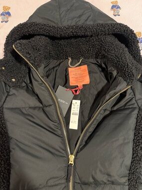 J. Crew Black Hooded Sherpa-Trim Signature Puffer Coat. Limited Edition